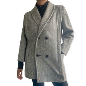 Herman Kay Vintage 3/4 Jacket Black White Herringbone Button Pockets Lined Coat